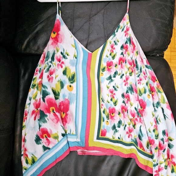 Zara Floral Asymmetrical Hem Spaghetti Strap Cami Blouse Size Small - Picture 6 of 11